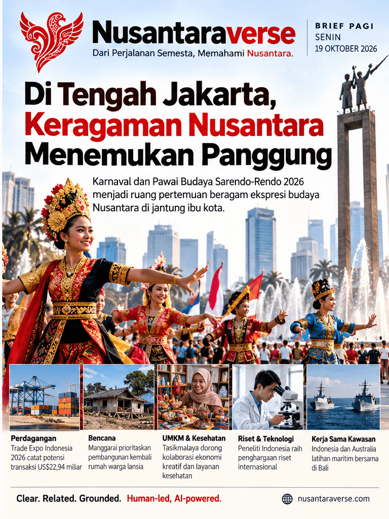 Poster ilustrasi editorial AI nusantaraverse edisi 19 Oktober 2026, bukan foto dokumentasi peristiwa